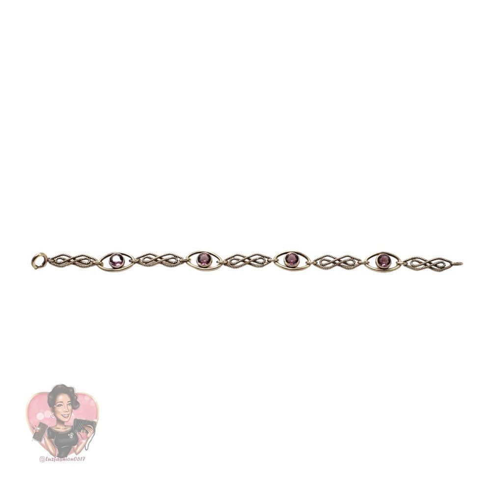 VINTAGE Red Glass Infinity Link Bracelet 12kgf